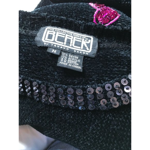 Vintage Berek Pink Sequin Teddy Bear/Heart Sweater (Valentines Day) size Medium - Picture 3 of 12